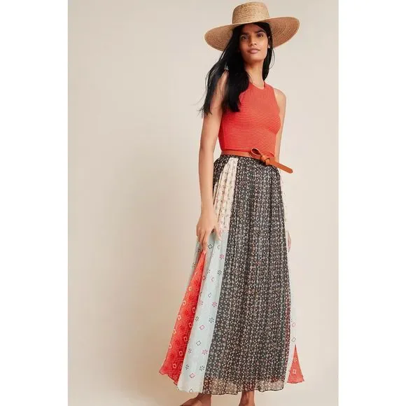 NWT Anthropologie Verb Pallavi Singhee Margot Pleated Floral Maxi Skirt Size 8 - Picture 2 of 11